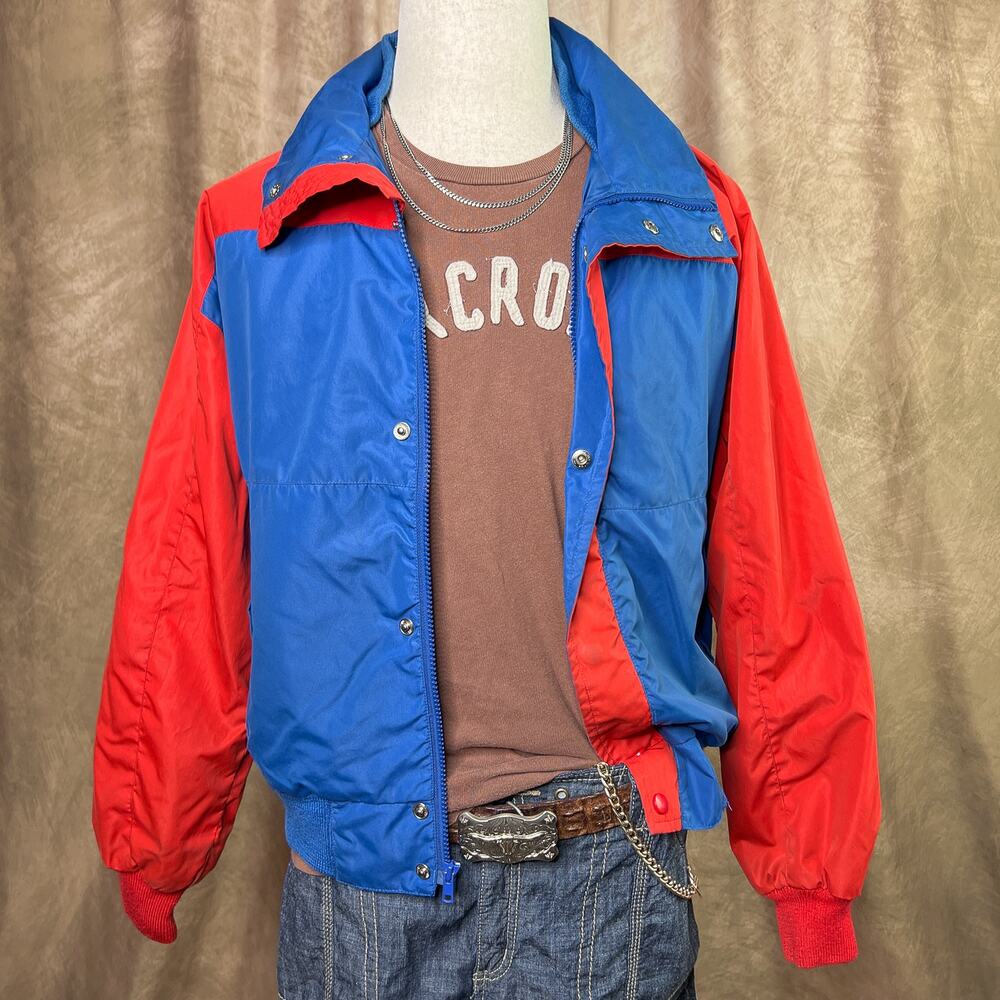 Vintage Windbreaker Jacket 90s Zip Up Color Block Red Blue Outdoor Retro Skater